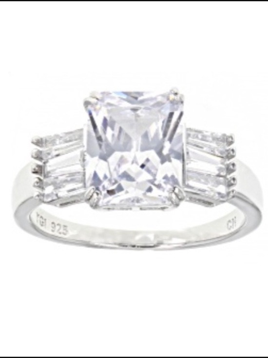 Bella Luce Jewelry - Radiant Clear CZ Three-Stone Sterling Ring in Silver